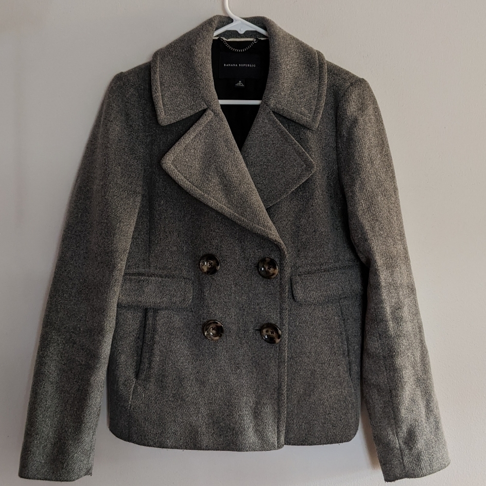 BANANA Republic Wool Blend Grey Peacoat Medium Fully Lined